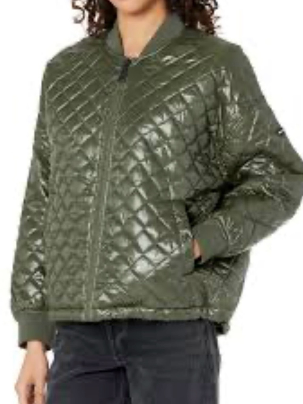 DKNY Olive Quilted Bomber Jacket nwt large - Picture 2 of 6